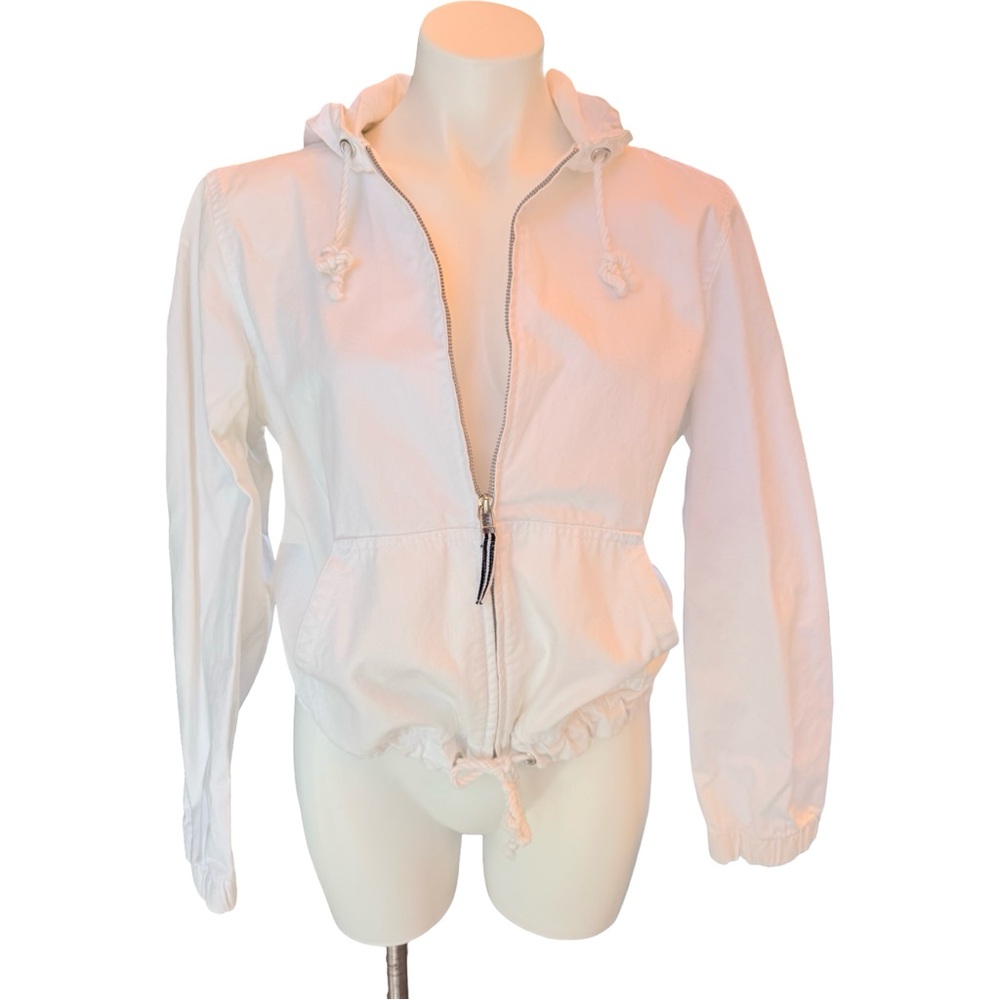 GAP White Hooded Zip Canvas Coastal Sailing Boating Jacket Sz L